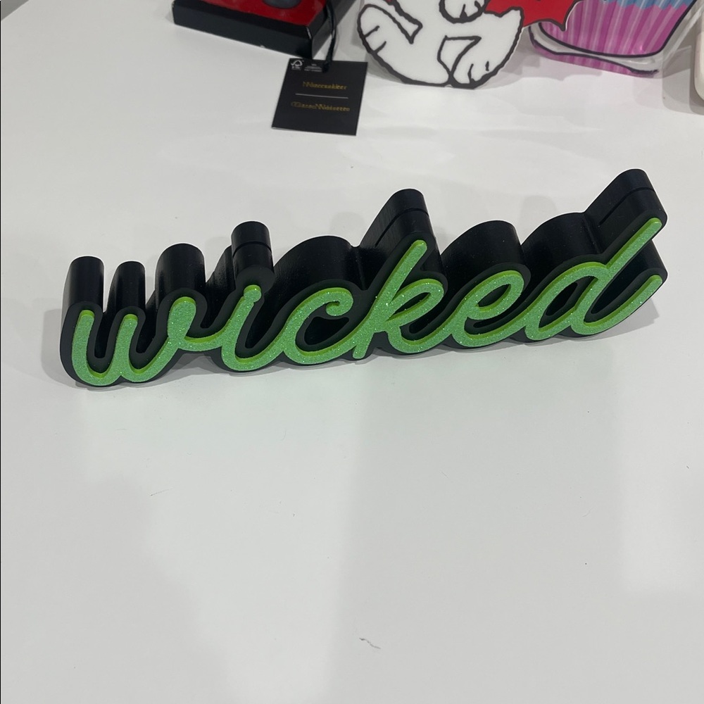 Sheffield Home Halloween "WICKED" SparklyGreen and Black 'Wicked' Sign Decor
